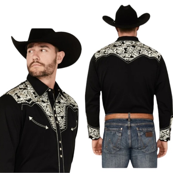 Scully Other - Men's Western Scully Size XL Long Sleeve Embroidered Cowboy Pearl Snap Shirt